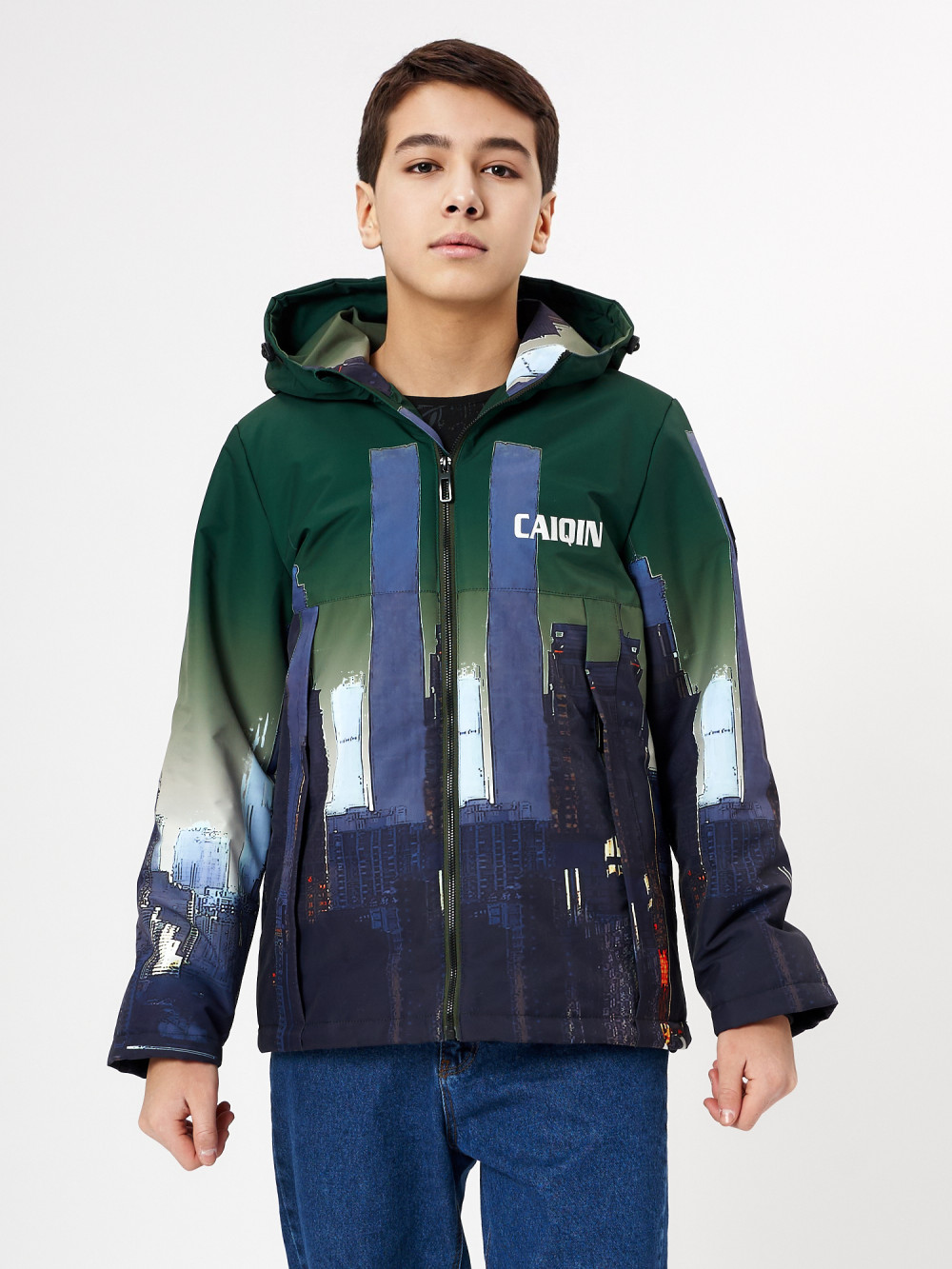 Купить оптом Куртка демисезонная для мальчика темно-зеленого цвета 1168TZ в Казани