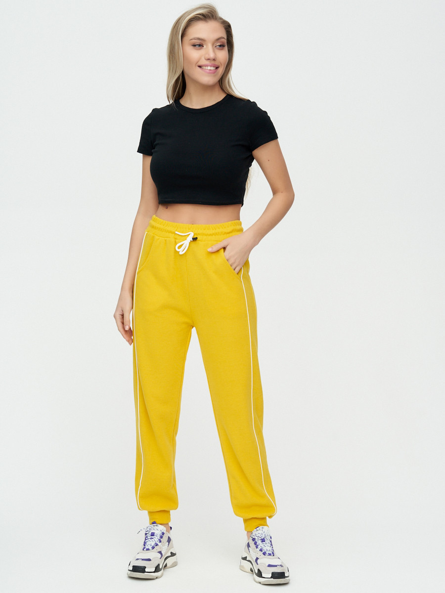 Купить оптом Спортивные брюки женские желтого цвета 1306J в Екатеринбурге