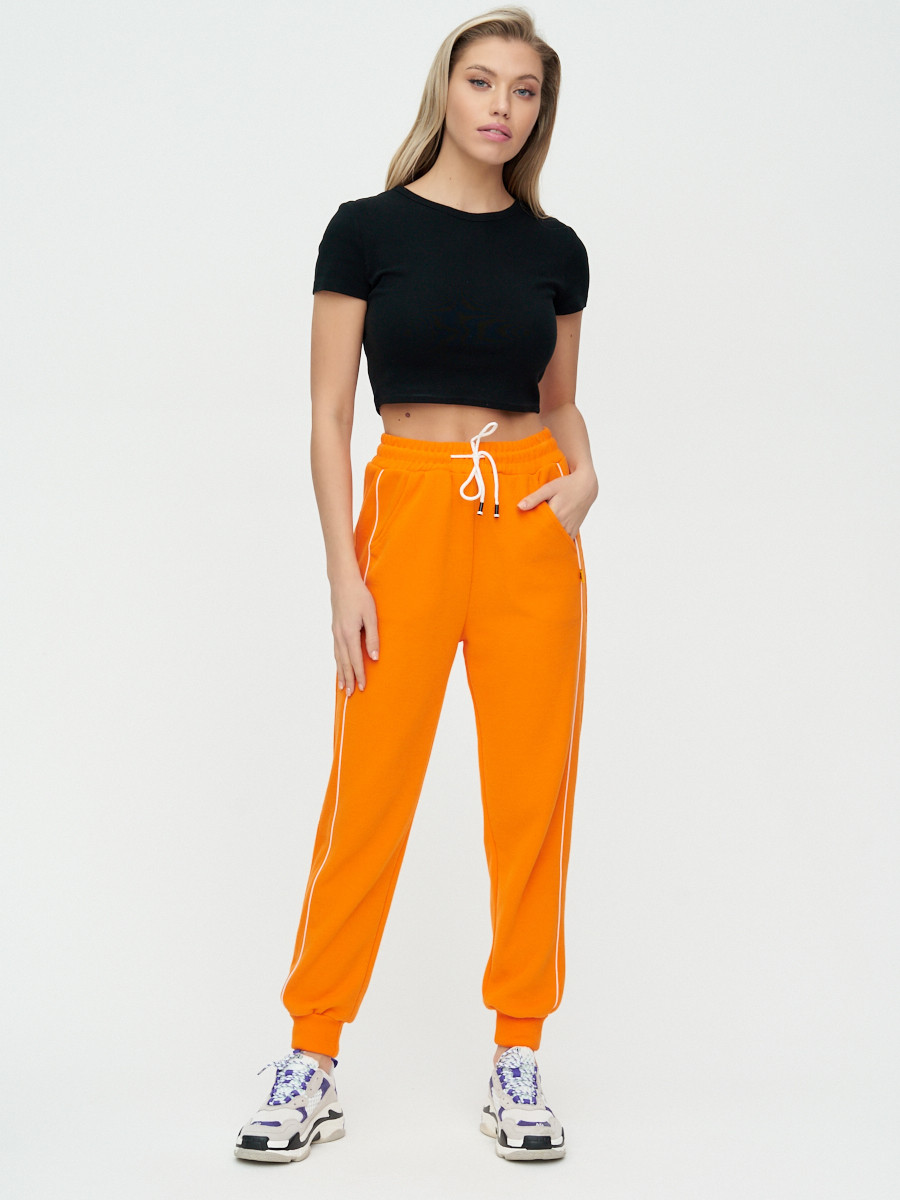 Купить оптом Спортивные брюки женские оранжевого цвета 1306O в Екатеринбурге
