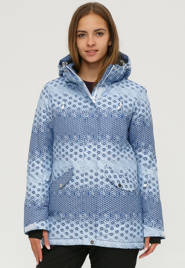 Купить оптом Куртка горнолыжная женская синего цвета 1803S в Казани