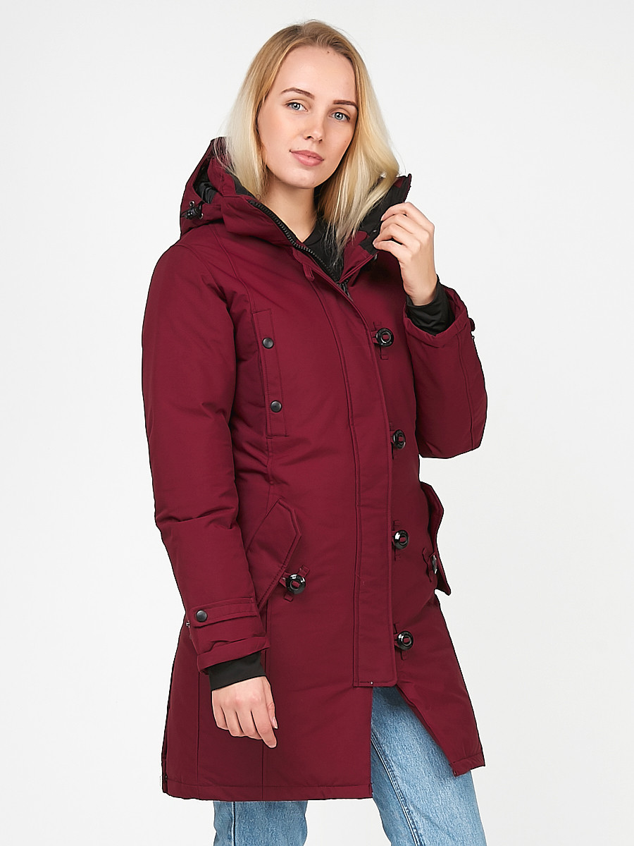 Купить оптом Куртка парка зимняя женская бордового цвета 1806Bo в Екатеринбурге