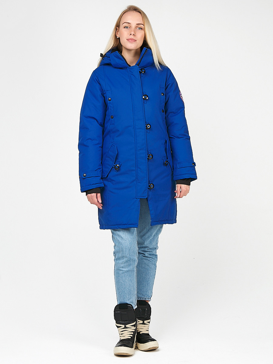 Купить оптом Куртка парка зимняя женская синего цвета 1806S в Екатеринбурге