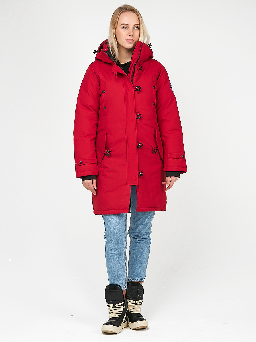 Купить оптом Куртка парка зимняя женская малинового цвета 1806M в Екатеринбурге