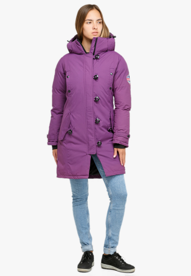 Купить оптом Куртка парка зимняя женская фиолетового цвета 1806F в Екатеринбурге