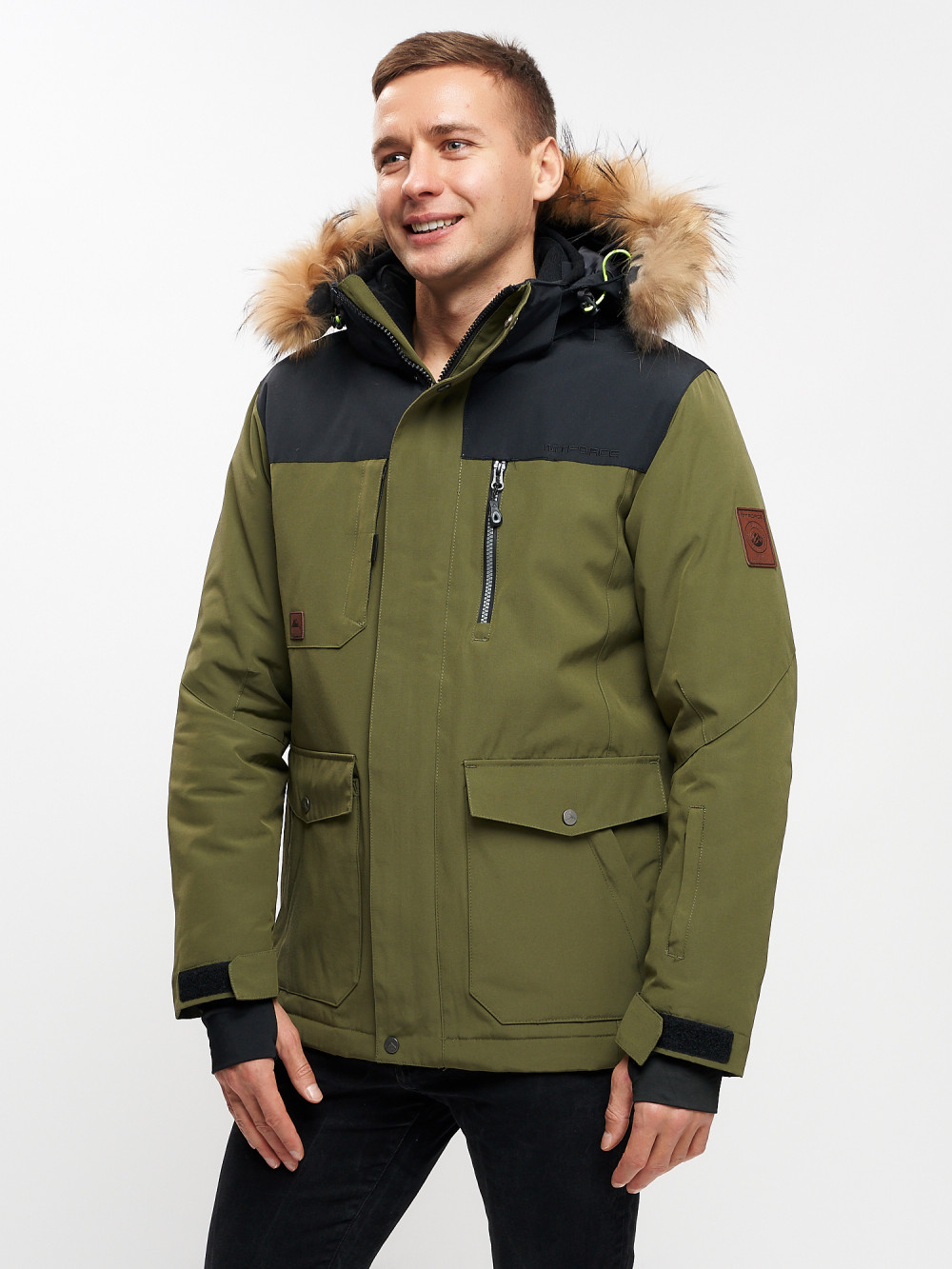 Купить оптом Куртка зимняя MTFORCE мужская удлиненная с мехом цвета хаки 2155-1Kh в Казани
