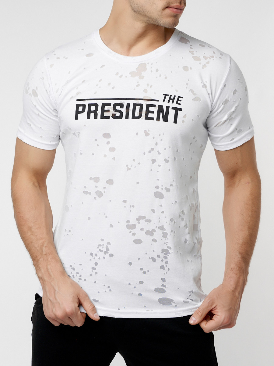 Купить оптом Мужская футболка с надпесью белого цвета 221038Bl в Екатеринбурге