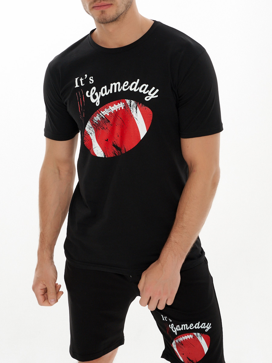 Купить оптом Мужские футболки с принтом черного цвета 221414Ch в Казани