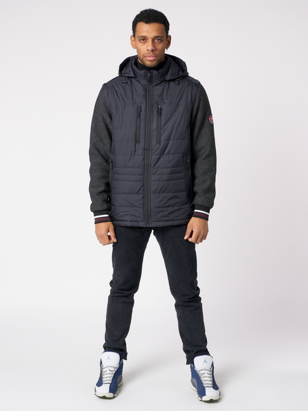 Купить оптом Куртка со съемными рукавами мужская темно-серого цвета 3503TC в Екатеринбурге