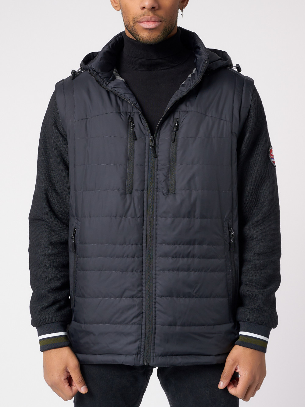 Купить оптом Куртка со съемными рукавами мужская темно-синего цвета 3503TS в Казани