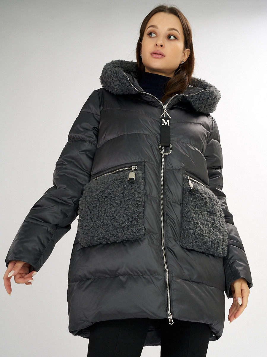 Купить оптом Куртка зимняя big size болотного цвета 72180Bt в Екатеринбурге