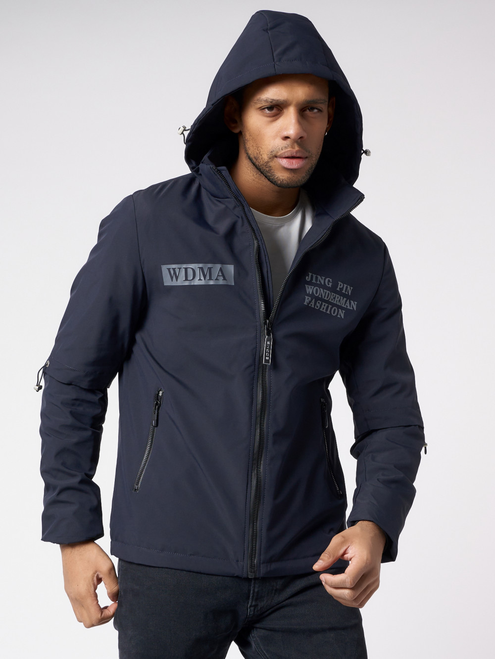 Купить оптом Куртка мужская с капюшоном темно-синего цвета 88601TS в Екатеринбурге