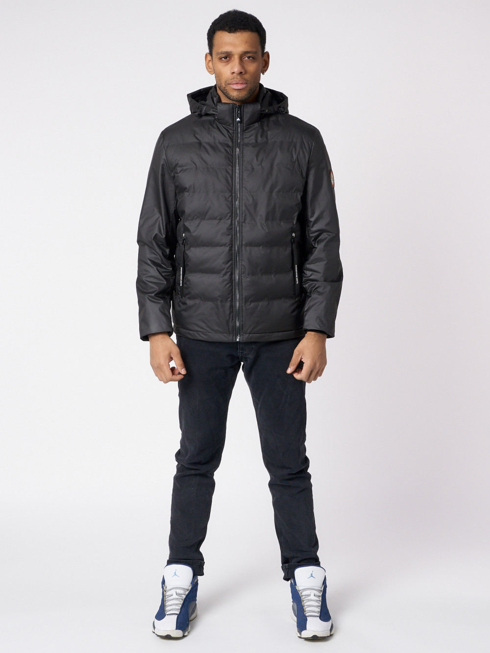 Купить оптом Куртки мужские стеганная с капюшоном черного цвета 88633Ch в Екатеринбурге