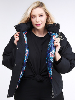 Купить оптом женскую зимнюю классику куртку большого размера черного цвета в интернет магазине MTFORCE 74-903_701Ch