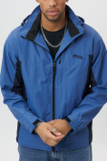 Оптом Ветровка спортивная с капюшоном мужская синего цвета 10821S в Казани, фото 12