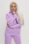 Оптом Трикотажный спортивный костюм женский с начесом фиолетового цвета 1084F в Казани, фото 11