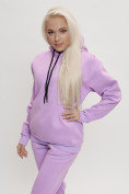 Оптом Трикотажный спортивный костюм женский с начесом фиолетового цвета 1084F в Казани, фото 12