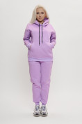 Оптом Трикотажный спортивный костюм женский с начесом фиолетового цвета 1084F в Казани, фото 4