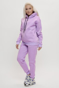 Оптом Трикотажный спортивный костюм женский с начесом фиолетового цвета 1084F в Екатеринбурге, фото 5