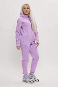 Оптом Трикотажный спортивный костюм женский с начесом фиолетового цвета 1084F в Казани, фото 7