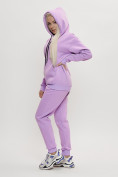 Оптом Трикотажный спортивный костюм женский с начесом фиолетового цвета 1084F в Казани, фото 9