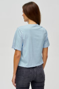 Оптом Топ футболка женская голубого цвета 15008Gl в Екатеринбурге, фото 5