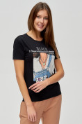 Оптом Женские футболки с принтом черного цвета 1614Ch в Екатеринбурге, фото 4