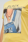 Оптом Женские футболки с принтом желтого цвета 1614J в Казани, фото 5