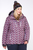 Оптом Куртка горнолыжная женская большого размера малинового цвета 18112M в Екатеринбурге