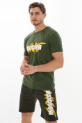 Оптом Мужские футболки с принтом цвета хаки 22013Kh в Казани, фото 4