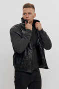 Оптом Классическая куртка из экокожи мужская черного цвета 2386Ch в Казани, фото 3