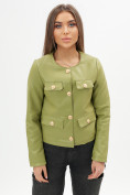 Оптом Короткая кожаная куртка женская зеленого цвета 245Z в Екатеринбурге, фото 4