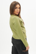Оптом Короткая кожаная куртка женская зеленого цвета 245Z в Екатеринбурге, фото 2