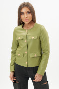 Оптом Короткая кожаная куртка женская зеленого цвета 245Z в Екатеринбурге, фото 3