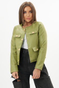 Оптом Короткая кожаная куртка женская зеленого цвета 245Z в Екатеринбурге, фото 8