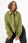 Оптом Короткая кожаная куртка женская зеленого цвета 246Z в Екатеринбурге