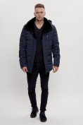 Оптом Куртка классическая с мехом мужская темно-синего цвета 3166TS в Екатеринбурге