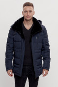 Оптом Куртка классическая с мехом мужская темно-синего цвета 3166TS в Казани, фото 2