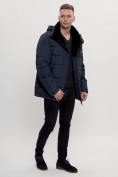 Оптом Куртка классическая с мехом мужская темно-синего цвета 3166TS в Екатеринбурге, фото 3