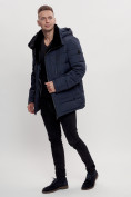 Оптом Куртка классическая с мехом мужская темно-синего цвета 3166TS в Казани, фото 4
