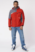 Оптом Куртка спортивная мужская с капюшоном красного цвета 3590Kr в Екатеринбурге, фото 2