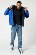 Оптом Куртка спортивная мужская с капюшоном синего цвета 3590S, фото 5