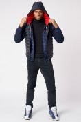 Оптом Куртка 2 в 1 мужская толстовка и жилетка темно-синего цвета 70131-1TS, фото 3