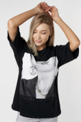Оптом Женские футболки с принтом черного цвета 76098Ch в Казани, фото 3