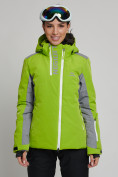 Оптом Горнолыжная куртка женская зеленого цвета 77033Z в Казани