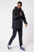 Оптом Куртка мужская удлиненная с капюшоном черного цвета 88611Ch в Екатеринбурге, фото 3