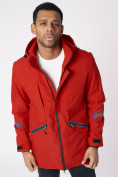 Оптом Куртка мужская удлиненная с капюшоном красного цвета 88611Kr в Казани, фото 2