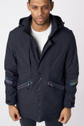 Оптом Куртка мужская удлиненная с капюшоном темно-синего цвета 88611TS в Екатеринбурге, фото 2