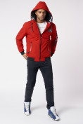 Оптом Куртка мужская на резинке с капюшоном красного цвета 88652Kr в Казани, фото 5