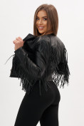 Оптом Короткая кожаная куртка женская черного цвета 95Ch в Казани, фото 3