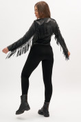 Оптом Короткая кожаная куртка женская черного цвета 95Ch в Казани, фото 10